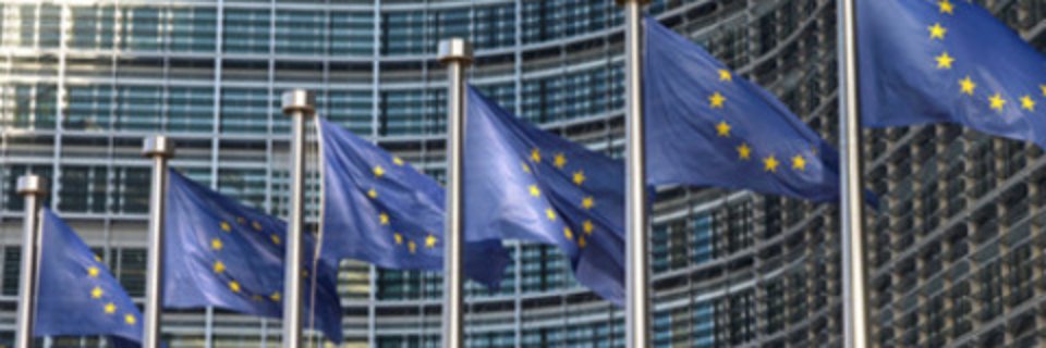 Europawahl Flaggen vor der EU-Kommission in Brüssel