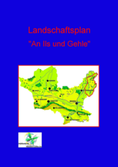 Deckblatt Landschaftsplan "An Ils und Gehle" Blaues Deckblatt mit Beschriftung Landschaftsplan "An Ils und Gehle", Abbildung Karte Kreis Minden-Lübbecke