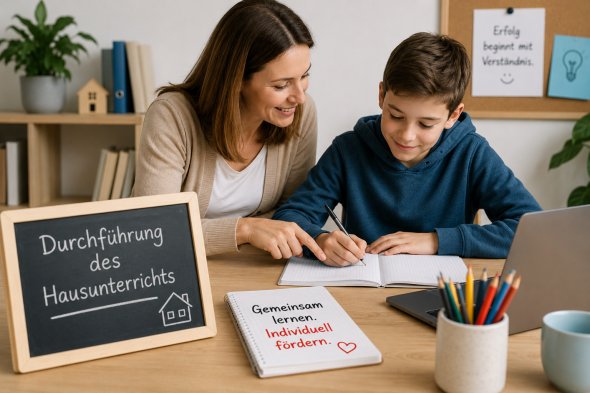 Schüler mit Lehrerin am Tisch