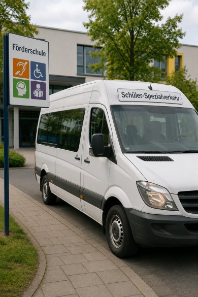 Kleintransporter mit der Aufschrift Schülerspezialverkehr